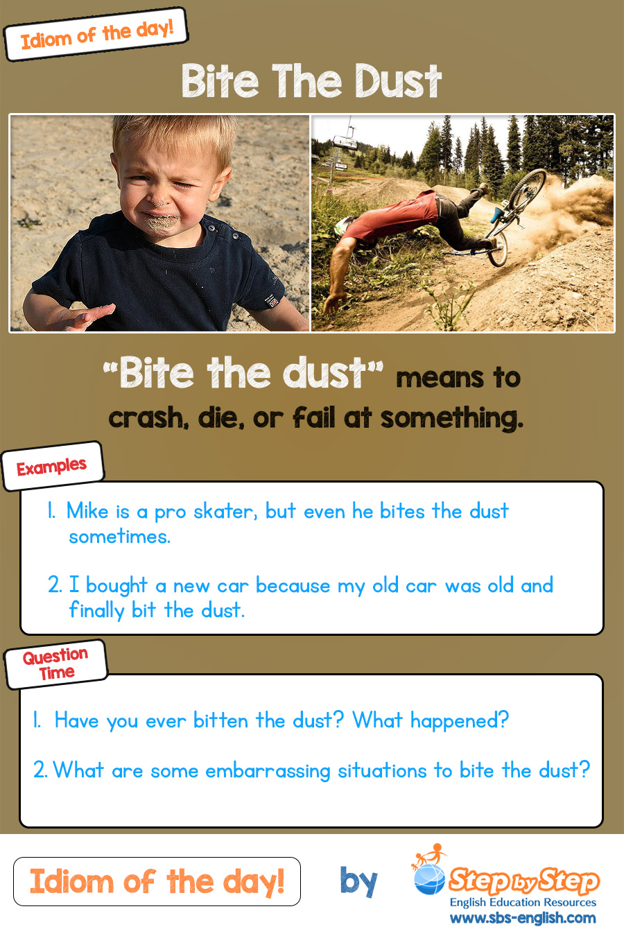 Bite the dust Picture Idiom of the Day Step by Step EFL