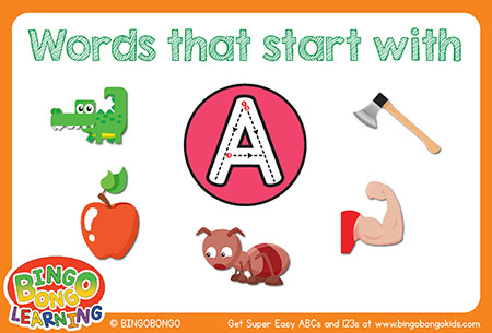 無料アルファベットフォニックスフラッシュカード-A