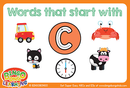 無料アルファベットフォニックスフラッシュカード-C