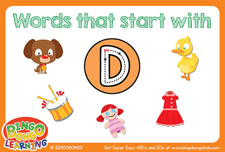 無料アルファベットフォニックスフラッシュカード-D