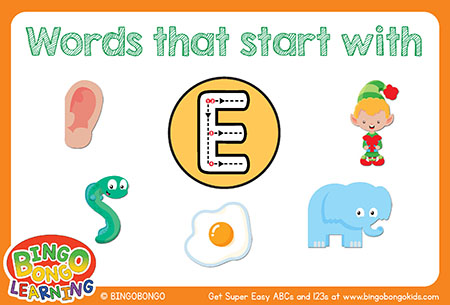 無料アルファベットフォニックスフラッシュカード-E