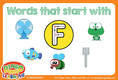 無料アルファベットフォニックスフラッシュカード-F