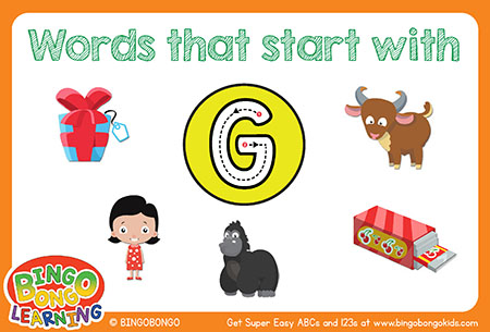 無料アルファベットフォニックスフラッシュカード-G