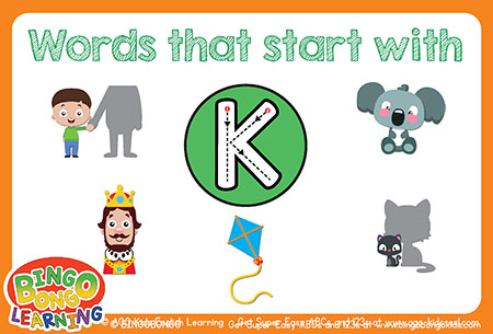 無料アルファベットフォニックスフラッシュカード-K