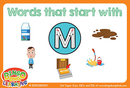 無料アルファベットフォニックスフラッシュカード-M