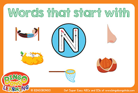 無料アルファベットフォニックスフラッシュカード-N