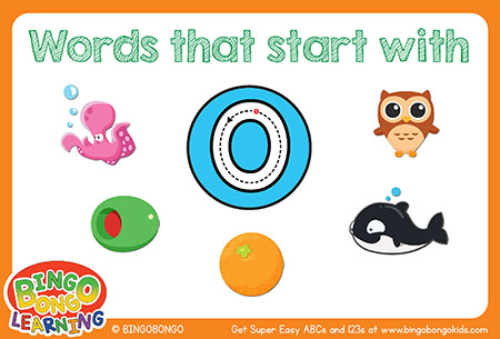 無料アルファベットフォニックスフラッシュカード-O