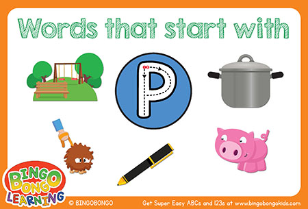 無料アルファベットフォニックスフラッシュカード-P