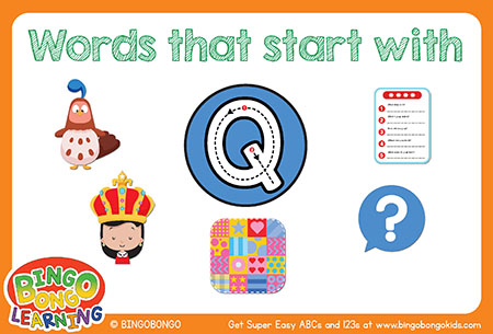 無料アルファベットフォニックスフラッシュカード-Q