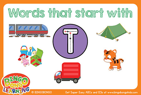 無料アルファベットフォニックスフラッシュカード-T