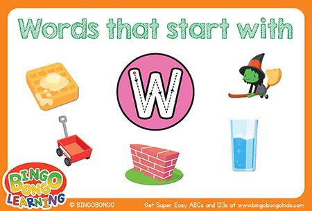 無料アルファベットフォニックスフラッシュカード-W